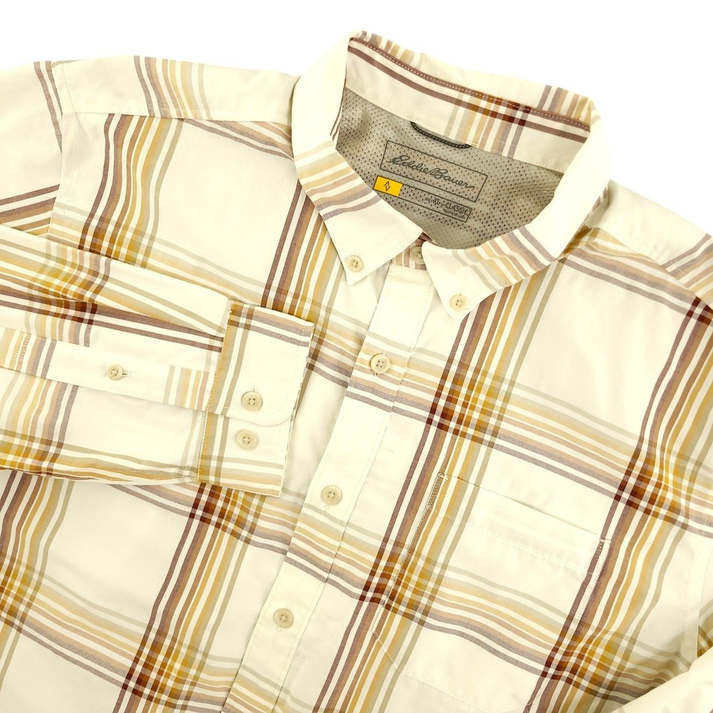 Eddie Bauer Shirt Mens XLT White Plaid Long Sleeve Button Up Classic Casual